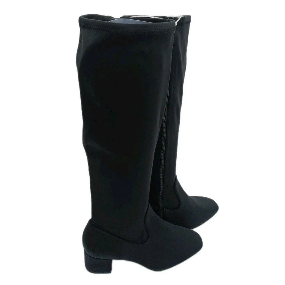NEW- Size 7.5M Womens Alex Marie Zip Up Knee High Boots Chunk Heel Fabric Black